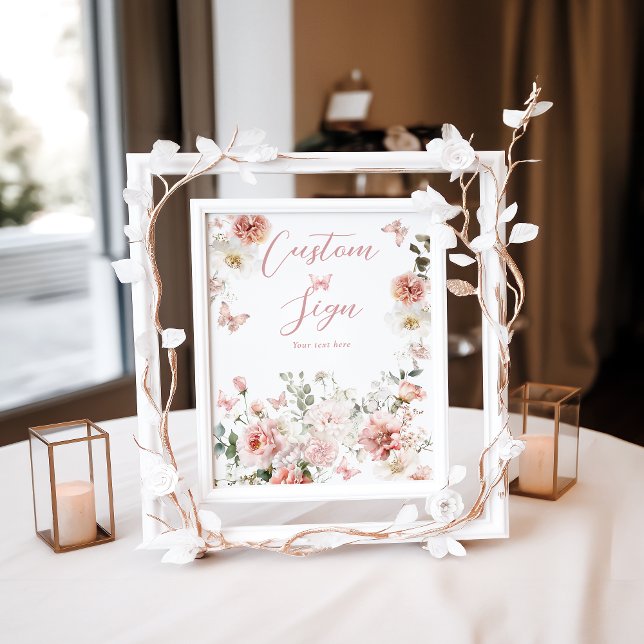 Poster Sinal Personalizado de Chá de fraldas Floral Rosa  (Criador carregado)