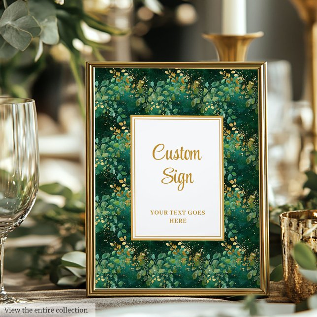 Poster Sinal Personalizado de Eucalyptus Dourado Verde Hu (Luxury Hunter Green Gold Eucalyptus Custom Sign)