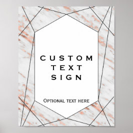 Pôster Sinal Personalizado de Mármore Geométrico Dourado