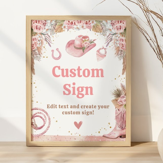 Poster Sinal Personalizado do Primeiro primeiro aniversar (Pink Boho First Rodeo 1st Birthday Custom Sign
)