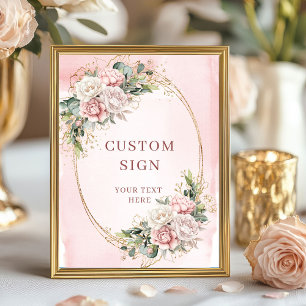 Poster Sinal Personalizado Elegante Boêmio Rosa Bege Folh