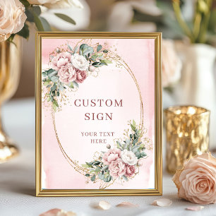 Poster Sinal Personalizado Floral Rosa Claro Chic Boho