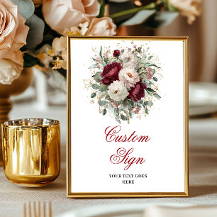 Poster Sinal Personalizado Luxuoso Boho Borgonha Floral D
