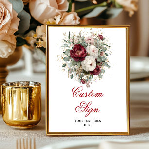 Poster Sinal Personalizado Moderno Burgundy Floral Folhag