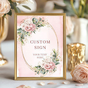 Poster Sinal Personalizado Rosa Dourado Chic Boêmio Folha