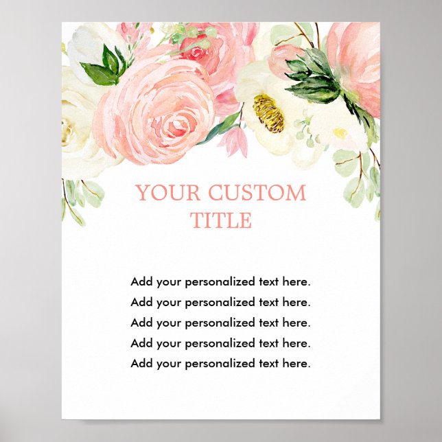 Poster Sinal personalizado verde-floral cor-de-rosa-claro (Frente)