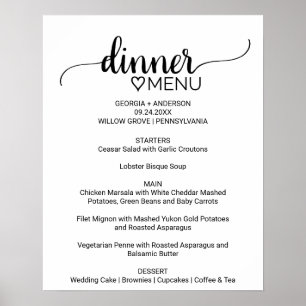 Poster Sinal preto simples do menu do comensal da