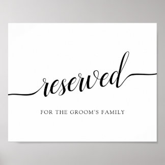 Poster Sinal "Reservado" de Casamento de Caligrafia Preta