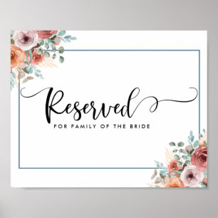 Poster Sinal Reservado de Casamento Floral Blush, Peach e