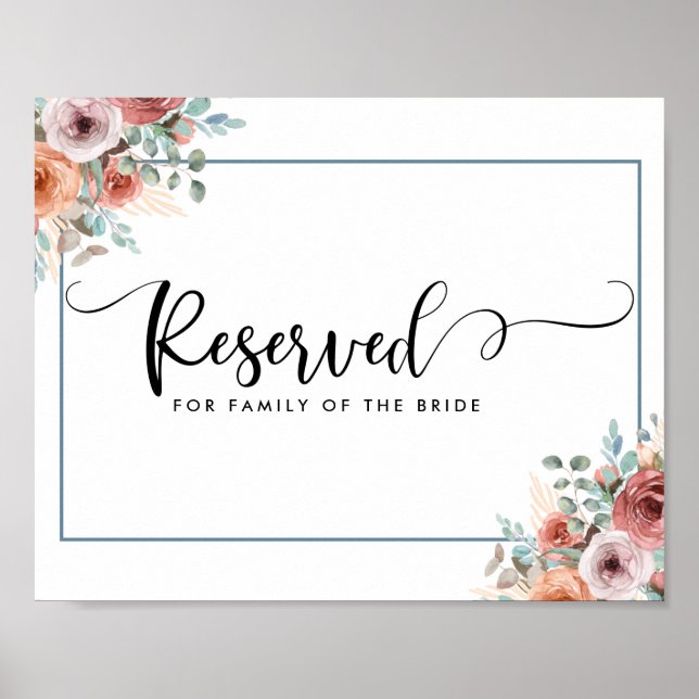 Poster Sinal Reservado de Casamento Floral Blush, Peach e (Frente)