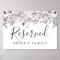 Sinal Reservado de Casamento Floral Branco Roxo Rú