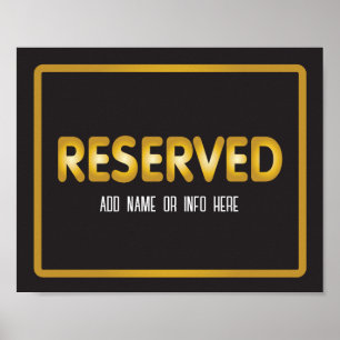 Poster Sinal Reservado em Preto Elegante e Dourado