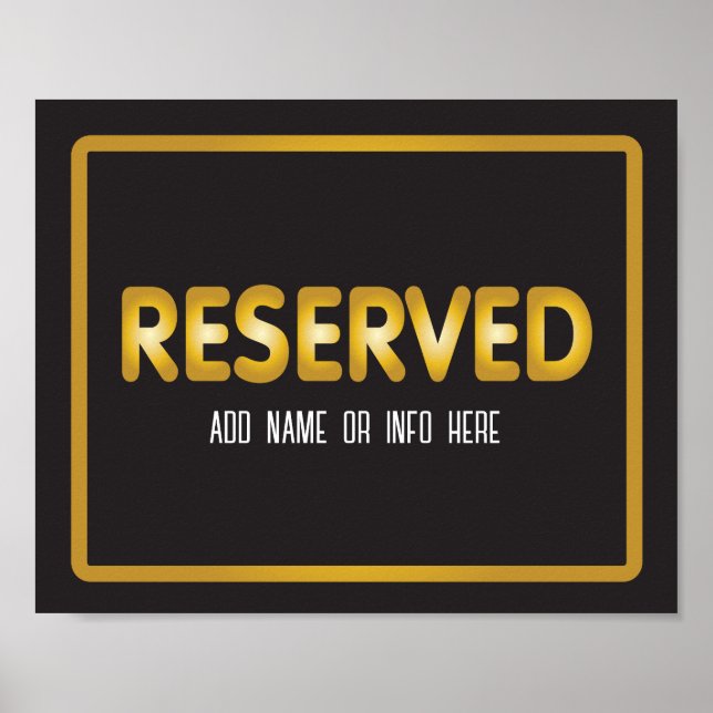 Poster Sinal Reservado em Preto Elegante e Dourado (Frente)
