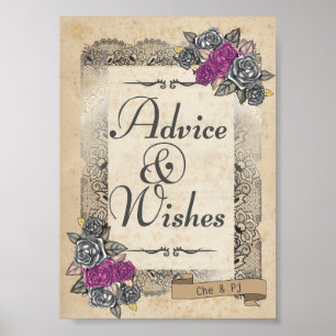 Poster Sinal Rustic Wedch Advice and Wish Sign