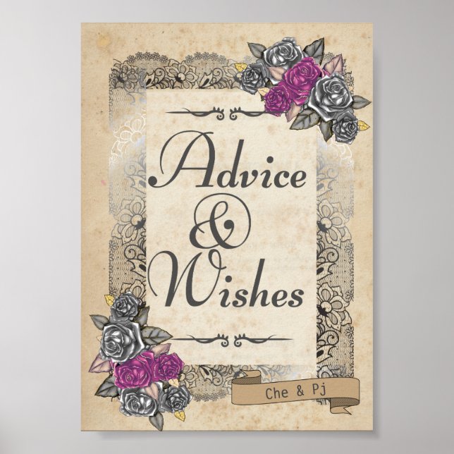 Poster Sinal Rustic Wedch Advice and Wish Sign (Frente)