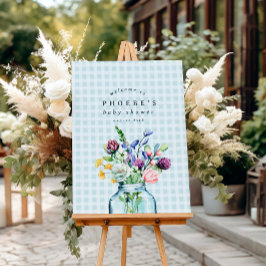 Poster Sinal Rustic Wildflower Mason Jar Chá de fraldas