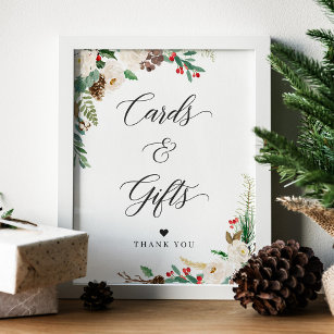 Poster Sinal Rustic Winter Floral Berries Cards & Gifts