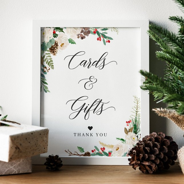 Poster Sinal Rustic Winter Floral Berries Cards & Gifts (Criador carregado)