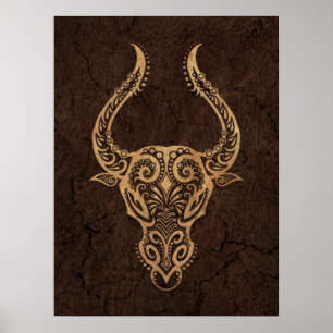 Poster Sinal rústico do zodíaco do Taurus no efeito de