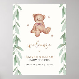 Poster Sinal Simples de Boho Bear Forest Chá de fraldas