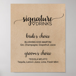 Poster Sinal Simples Faux Kraft Signature Drinks