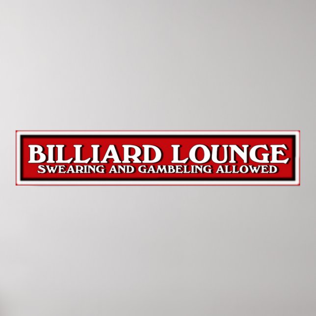 Poster sinal vermelho branco e preto Billiard Lounge (Frente)