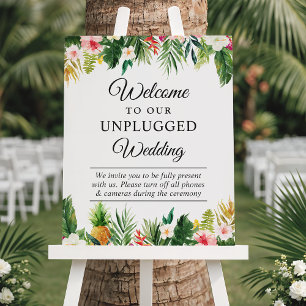 Poster Sinal Wedding desconectado floral das folhas