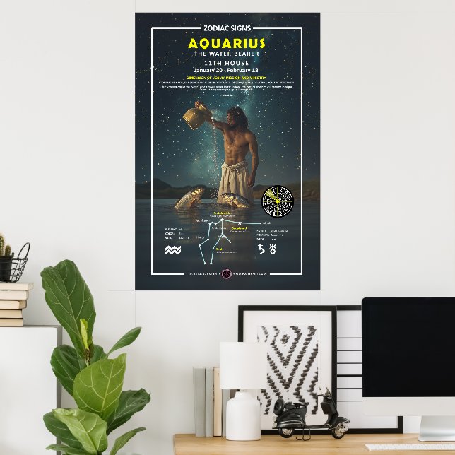 Poster Sinal Zodíaco de Aquário (Escritório em casa)