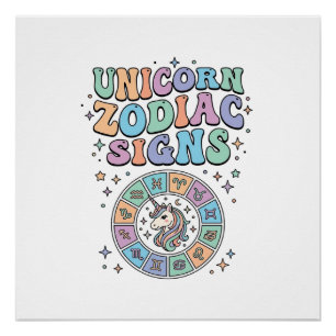 Pôster Sinal Zodíaco Unicórnio Desenho Vetorial Kawaii_1