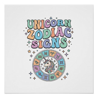 Pôster Sinal Zodíaco Unicórnio Desenho Vetorial Kawaii_1