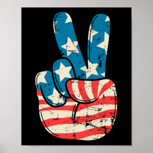 Poster Sinalizador Americano Sinal de Paz Mão 4º De Julho