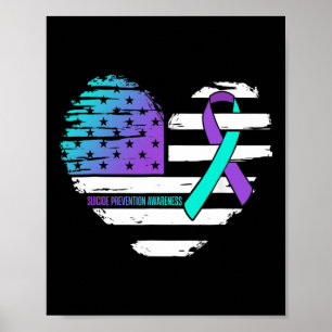 Poster Sinalizador Americano Teal E Suicídio De Fita Roxo