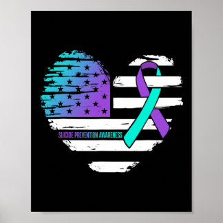 Poster Sinalizador Americano Teal E Suicídio De Fita Roxo