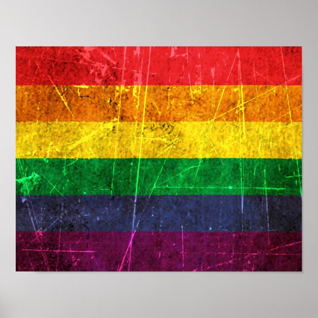 Pôster Sinalizador Arco-Íris Vintage Orgulho gay, cravado (Frente)
