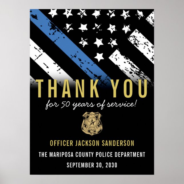 Poster Sinalizador da Linha Azul do Aniversário da Políci (Frente)