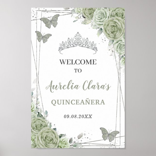 Poster Sinalizador de Boas-vindas do Quinceañera Sage Gre (Frente)