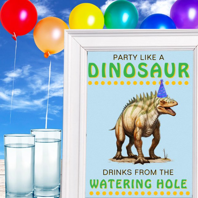 Poster Sinalizador do Partido Dinossauro: Bebidas... Amar (Dinosaur Party Decor Sign: Drinks...Watering Hole)