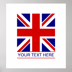 Pôster Sinalizador do Union Jack Plus Seu Texto