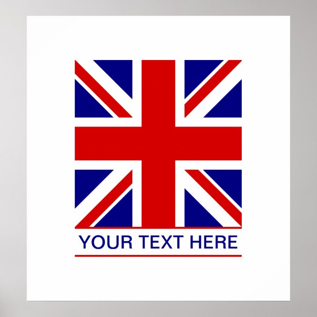 Pôster Sinalizador do Union Jack Plus Seu Texto (Frente)
