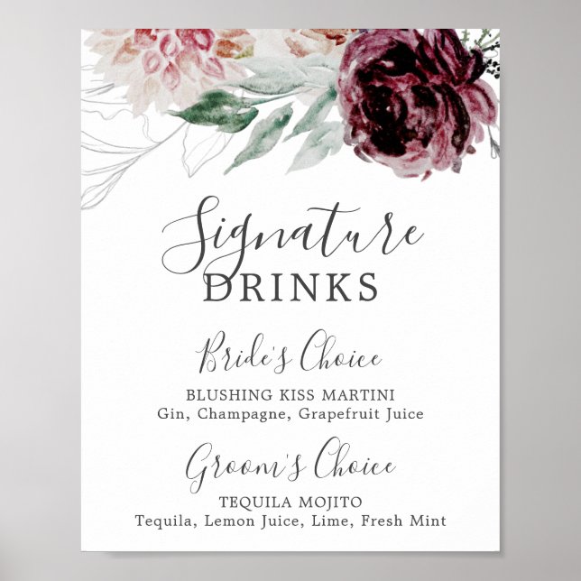 Poster Sinalizador Floral Romance Signature Drinks (Frente)