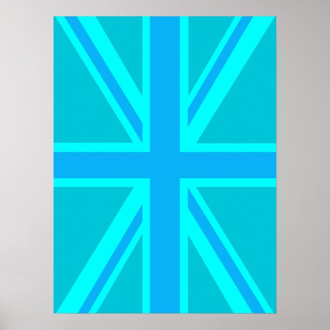 Poster Sinalizador Turquesa Union Jack Personalize-o (Frente)