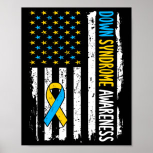 Poster Sindroma Abaixo Sensibilização American Flag T21 D