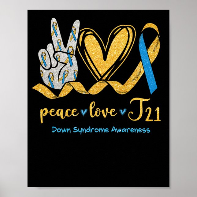 Poster Síndrome de Abaixo Fita Amarela Azul T21 Peace Lov (Frente)