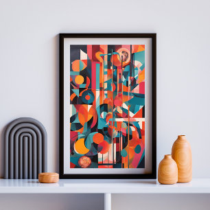Poster Sinfonia Cósmica: Exploração Geométrica de Abstrat