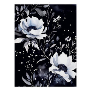 Pôster Sinfonia Floral em Preto com Watercolor Midnight