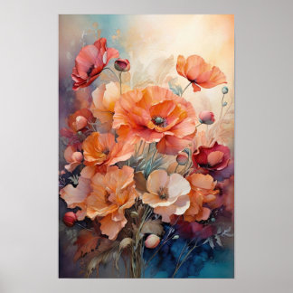 Poster Sinfonia Floral - Flores Vermelhas Poppy Flores Aq
