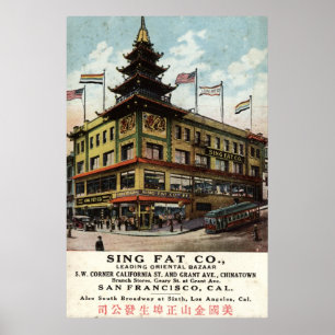 Pôster Sing Fat Chinatown San Francisco 1915, colheita