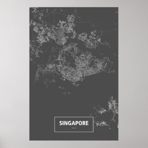 Pôster Singapura (branco a preto)