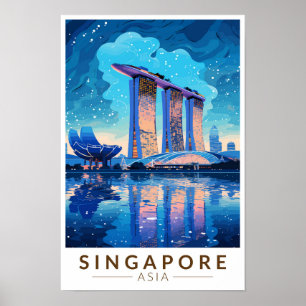 Poster Singapura Marina Bay Night Viagem Art Vintage