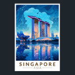 Poster Singapura Marina Bay Night Viagem Art Vintage<br><div class="desc">Singapura retro vetor viagem design. Marina Bay é uma área de alto escalão de arranha-céus,  hotéis elegantes e shoppings de luxo. É conhecida pela torre da roda-gigante Singapura Flyer Ferris e pelos conservatórios de flores e superárvores coloridas de jardins pela baía.</div>